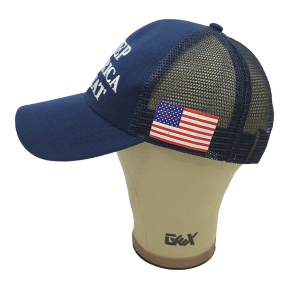 Keep America Great Mesh Snapback Cap Trucker Baseball Hat Trump 2020 Flag Blue - Picture 8 of 12